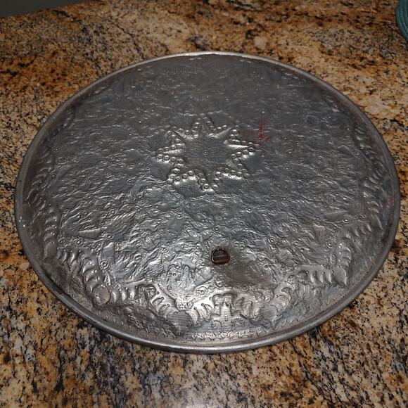Vintage Handmade Vintage Middle Eastern Round Silver Tray Floral Design - Picture 7 of 16